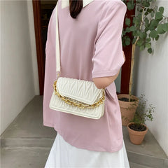 Pleated Chain Quilted Bag Crossbody Purse Retro Casual Shopper