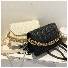 Pleated Chain Quilted Bag Crossbody Purse Retro Casual Shopper