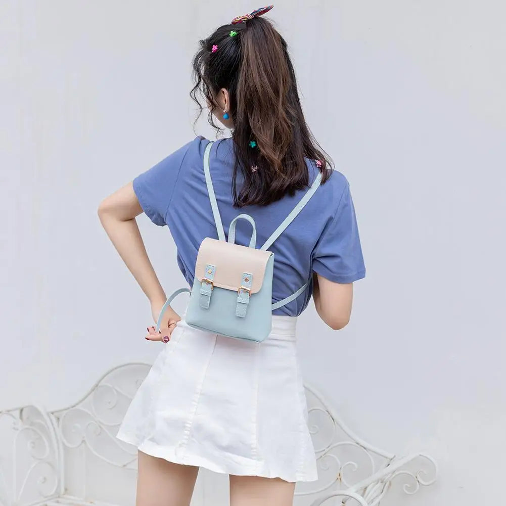 PU Leather Women Small Backpack Splicing Hit Shoulder Bags School Bags