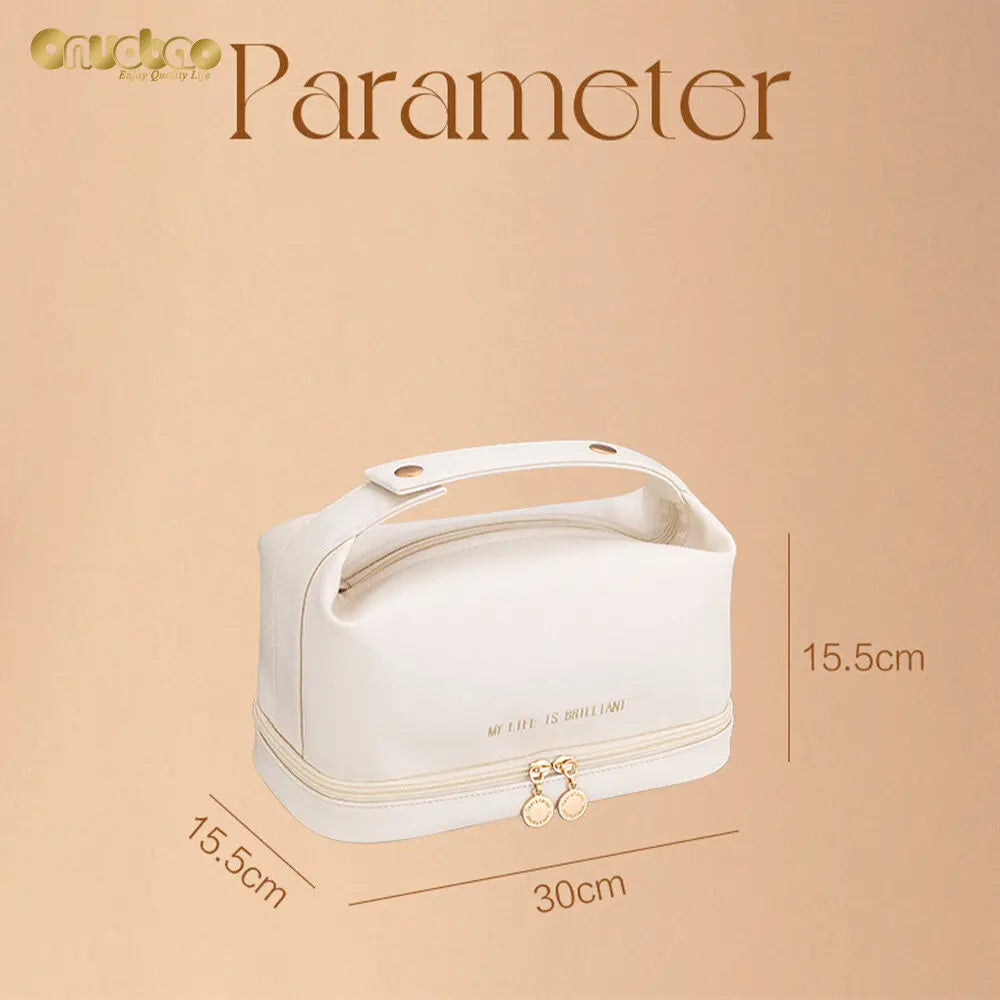 PU Leather Cosmetic Bag Large Capacity Portable Travel Storage