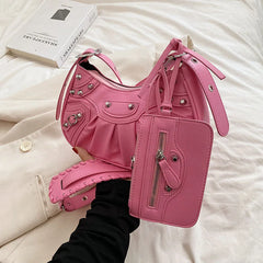 Retro Rivet Motorcycle Shoulder Bag