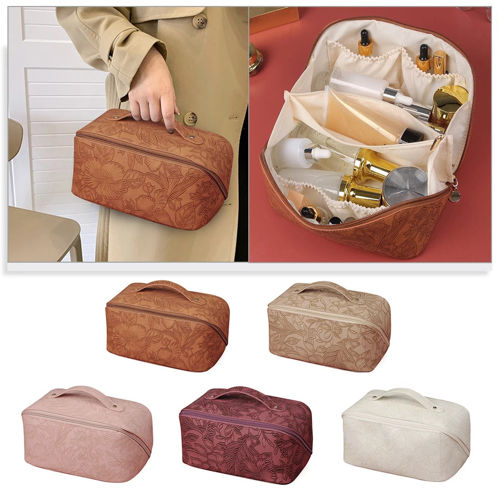 PU Retro Makeup Bag Large Capacity Waterproof for Ladies Girls