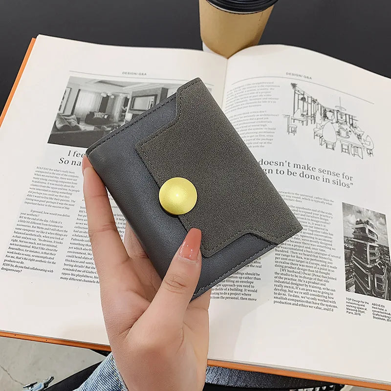PU Wallet Leather Frosted Small Wallet Women Short Three-fold Wallet Korea
