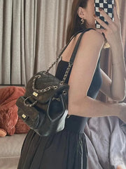 Embroidery Backpack Handbag Retro PU Leather Women Backpack