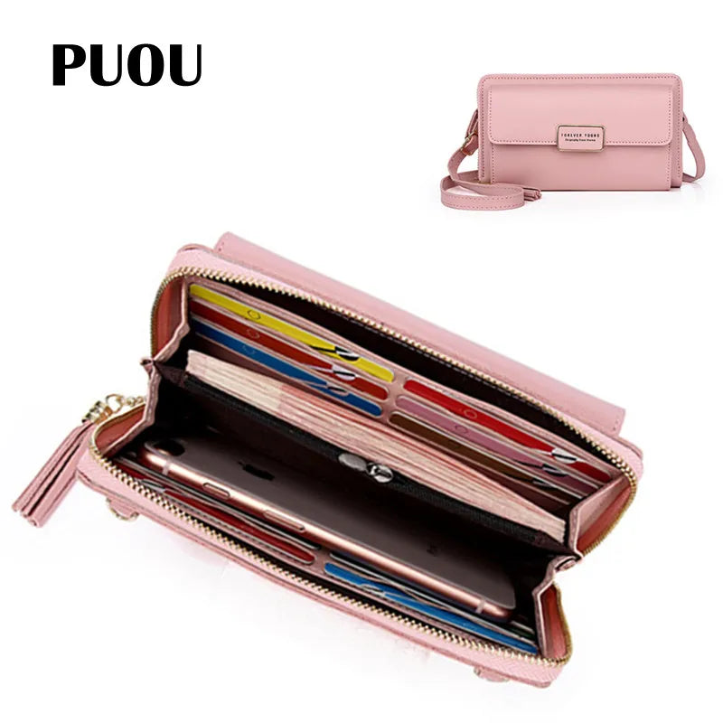 PUOU Small Summer Shoulder Bag Daily Use Card Holder PU Leather Cellphone Purses