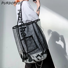 Large Mesh Shopping Bag Reusable Transparent One Shoulder Beach Bag