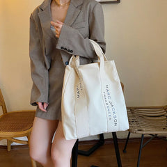 Minimalist Letter Shoulder Tote Bag Large Canvas Reusable Shopping Bag