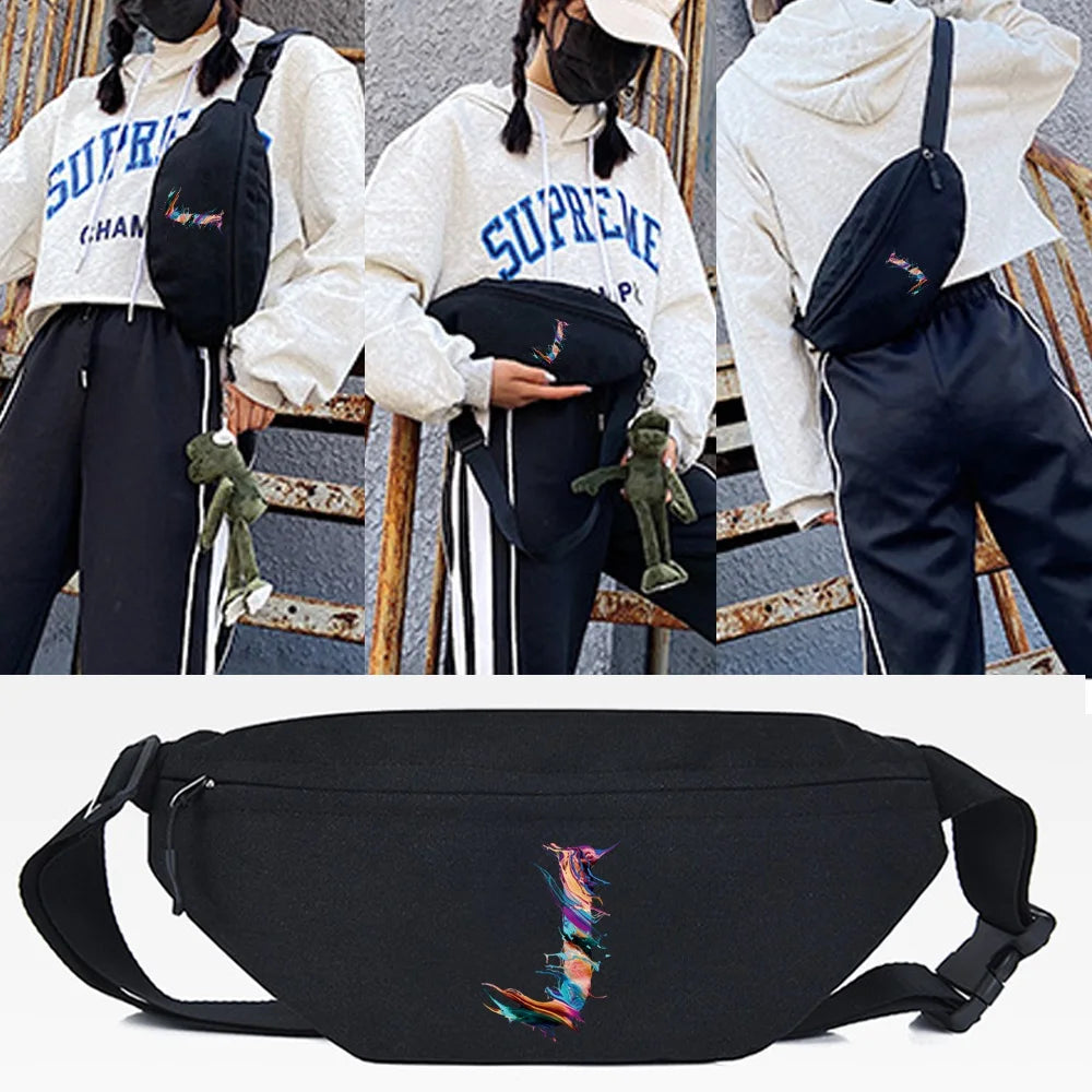J Letter Print Waist Bag Casual Women Shoulder Crossbody Pack Harajuku Handbag