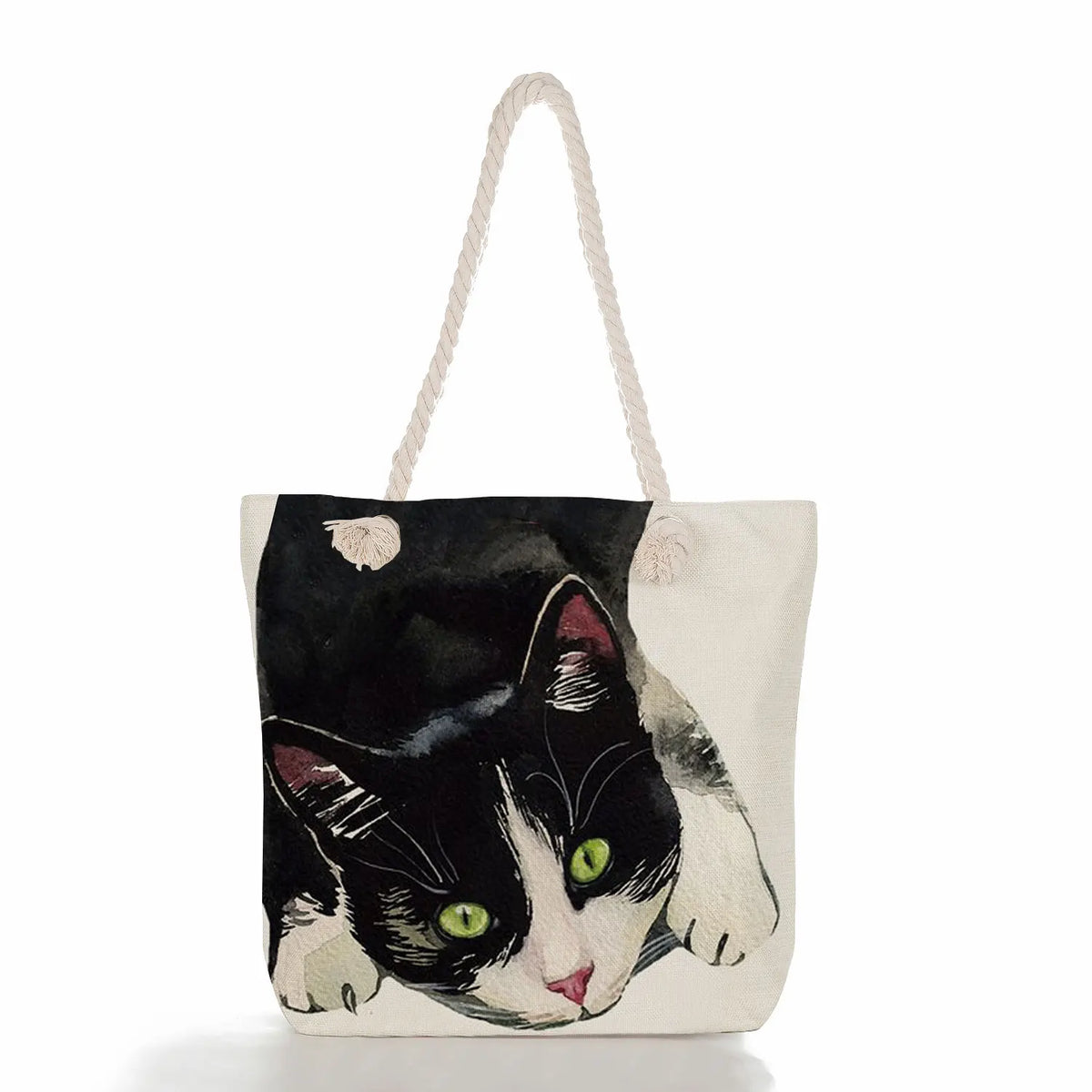 Watercolor Cat Printed Womens Tote Bags Eco Reusable Shopping Shopper Bags