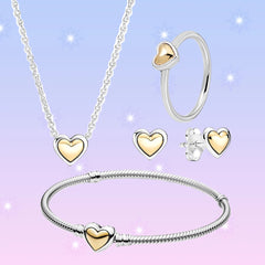 Golden Heart Set 925 Sterling Silver 14k Birthday Gift Jewelry