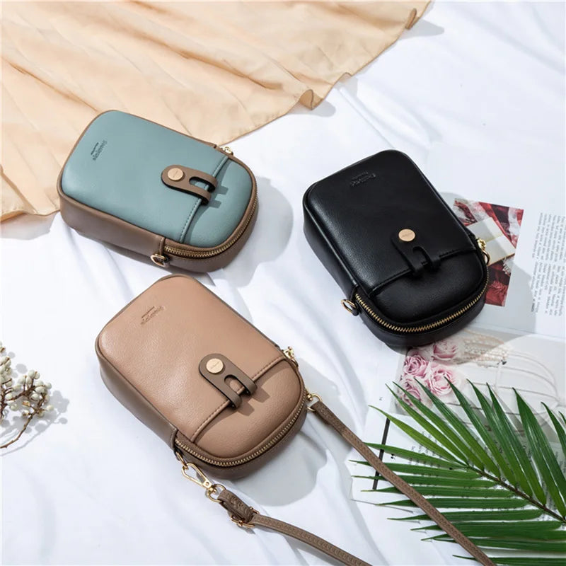 Panelled Small Crossbody Bags Soft Pu Leather Mini Shoulder Messenger Phone Bag