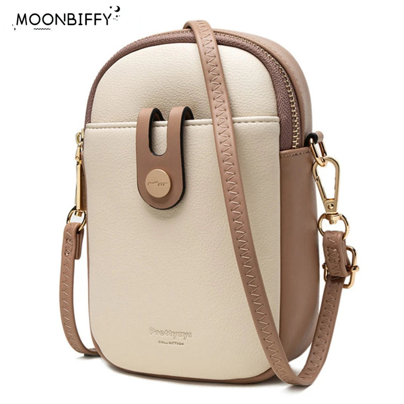 Panelled Small Crossbody Bags Soft Pu Leather Mini Shoulder Messenger Phone Bag