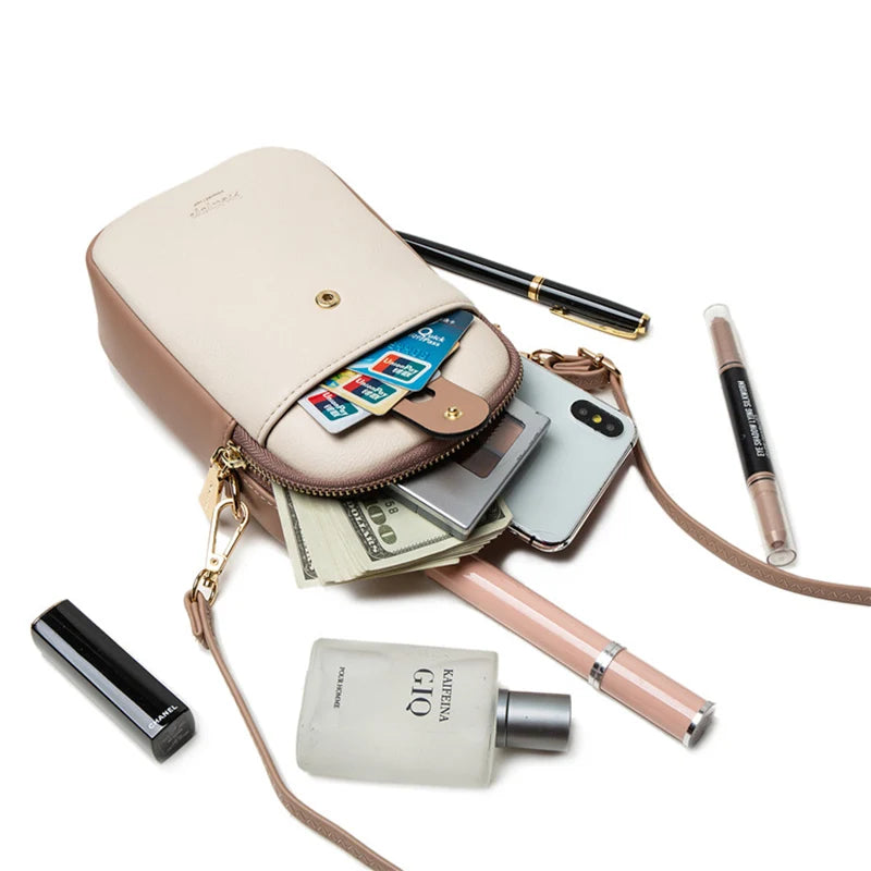 Panelled Small Crossbody Bags Soft Pu Leather Mini Shoulder Messenger Phone Bag