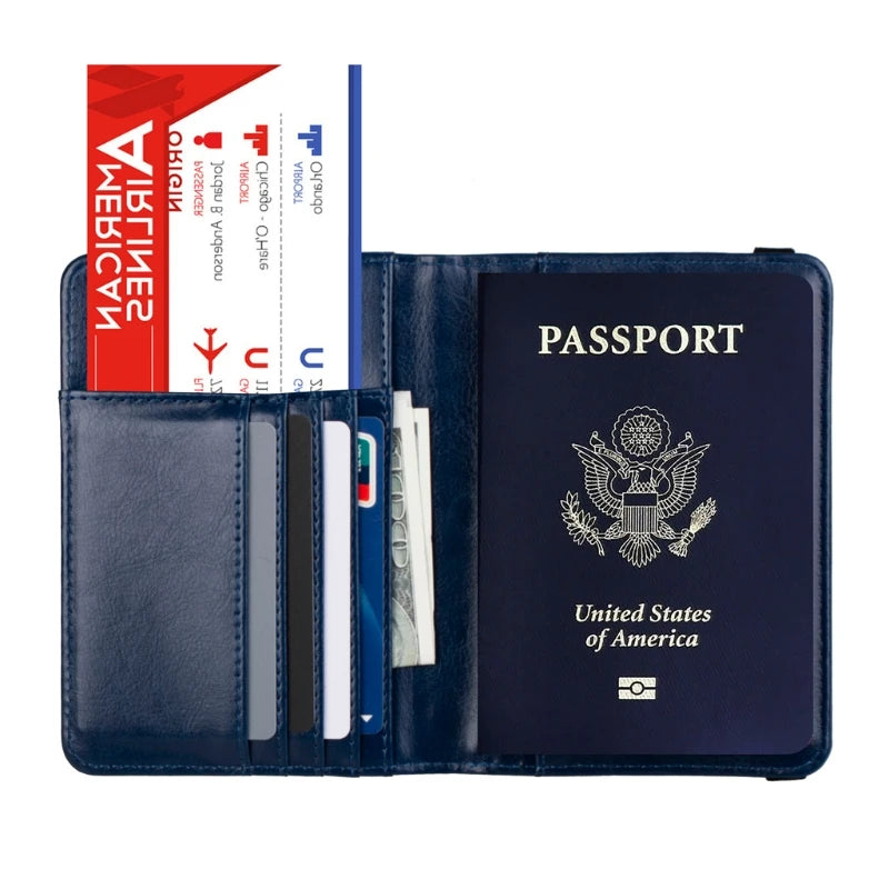 Passport Holder RFID Blocking Leather Travel Wallet