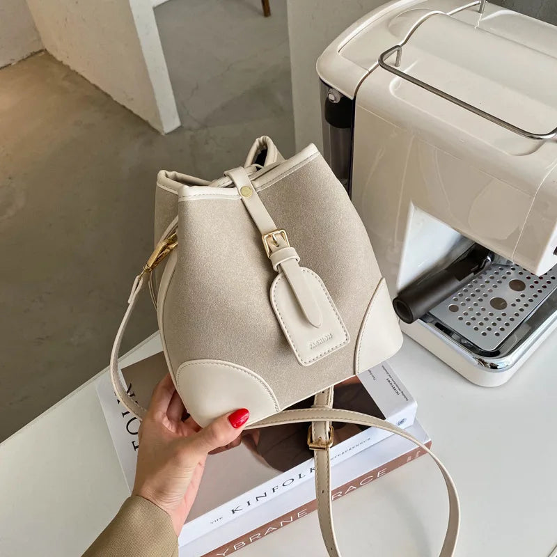 Patchwork Bucket Leather Crossbody Bag for Women