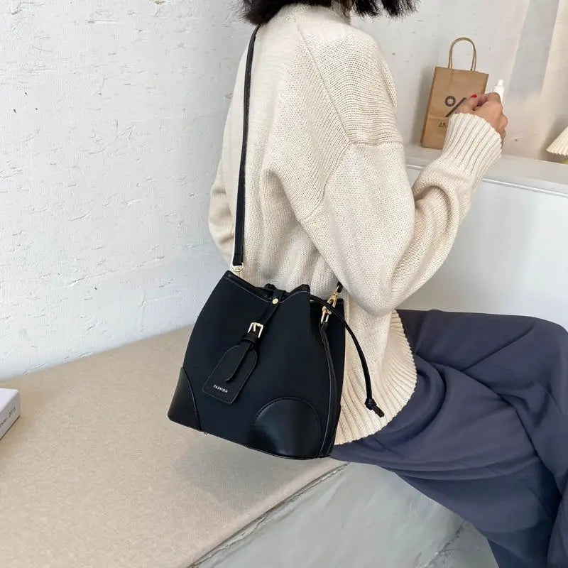 Patchwork Bucket Leather Crossbody Bag for Women