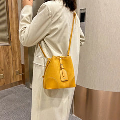 Patchwork Bucket Leather Crossbody Bag for Women