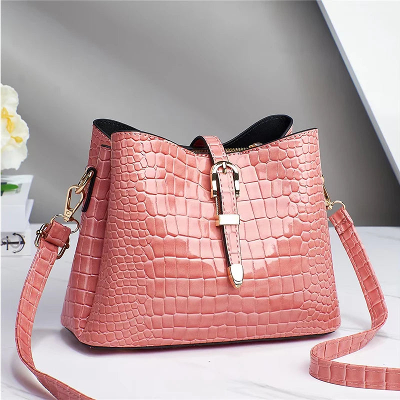 Crocodile Pattern Bucket Bag Women Shoulder Handbag