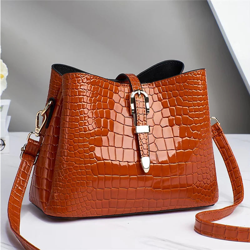 Crocodile Pattern Bucket Bag Women Shoulder Handbag