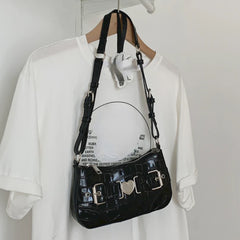 Vintage Patent Leather Women Underarm Bag Crocodile Pattern Female Handbags