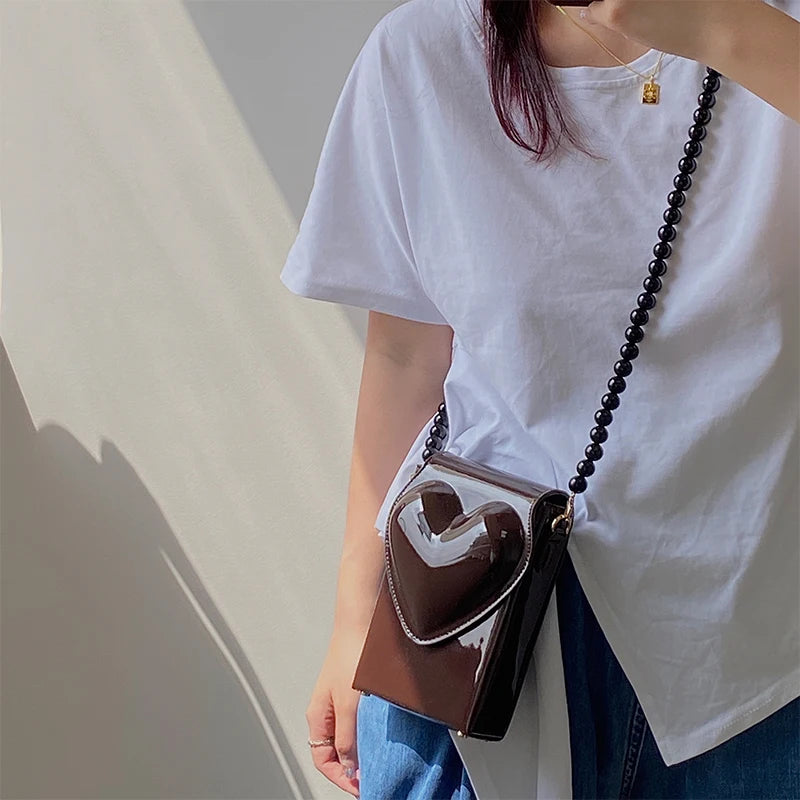 Patent Leather Women's Square Shoulder Bag Love Heart Messenger Bags