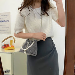 Pearl Handbag Bucket Bag Women's