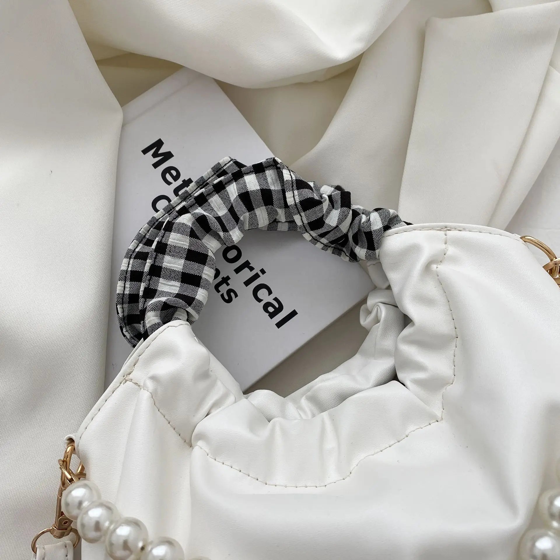 Pearls Shoulder Bags Women Temperament PU Leather Pleated Cloud Bag