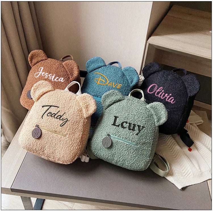 Embroidered Bear Backpack for Kids and Women