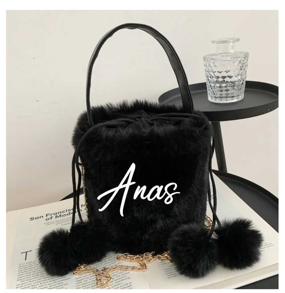 Personalised Plush Bucket Bag Winter Women's Handbag
