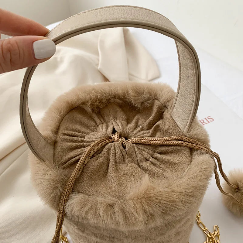Personalised Plush Bucket Bag Winter Women's Handbag