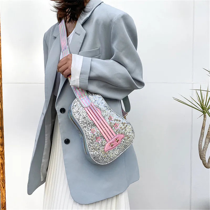 Personality Guitar-shaped PU Leather Shoulder Bag