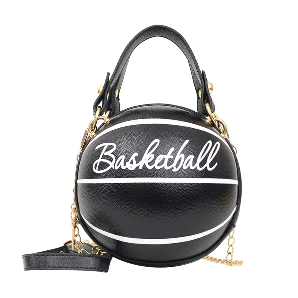 INS Women Ball Bag Soft PU Leather Round Crossbody Hand Bags Female Basketball B
