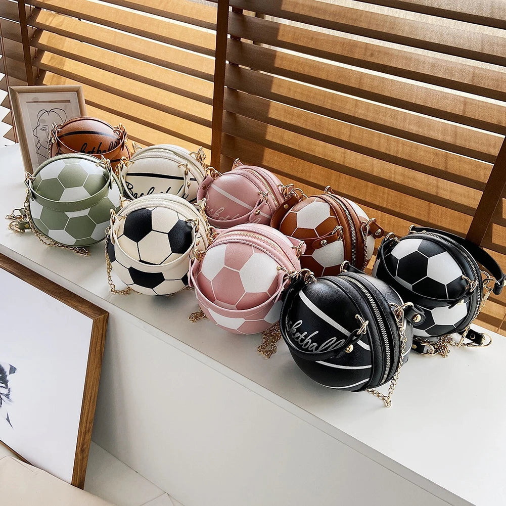 INS Women Ball Bag Soft PU Leather Round Crossbody Hand Bags Female Basketball B