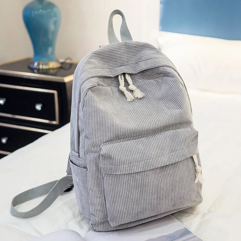 Striped Velvet Large-capacity Couple High School Student College Backpack