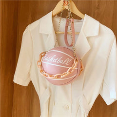 Women Shoulder Bag PU Leather Chain Basketball Bag Letter Print Handbag