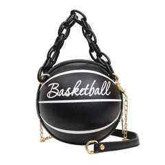 Women Shoulder Bag PU Leather Chain Basketball Bag Letter Print Handbag