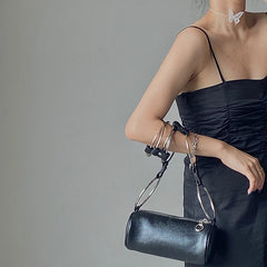 Personality Women's Bucket Bag Metal Ring Shoulder PU Leather
