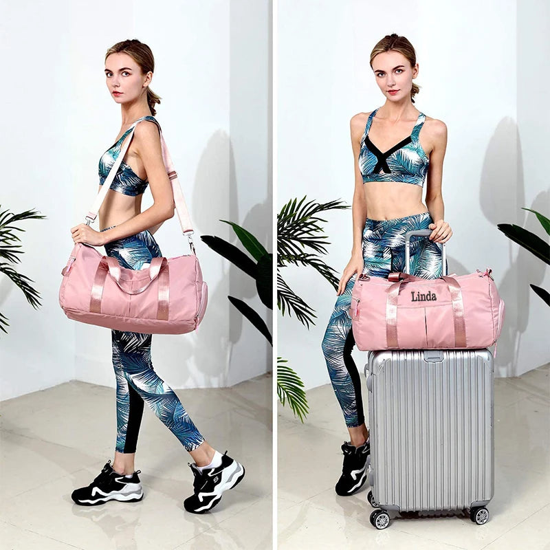 Personalized Duffel Bag Embroidered Gym Travel Wet Dry Pockets Shoe Compartment