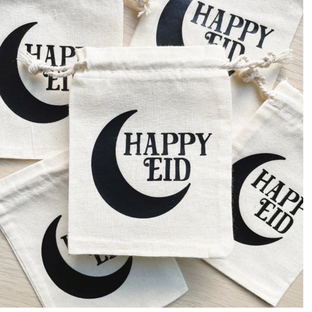 Eid Mubarak Drawstring Pouch Fabric Bag Kids Money Pouch 10x14cm