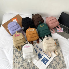 Embroidered Retro Corduroy Mini Backpack