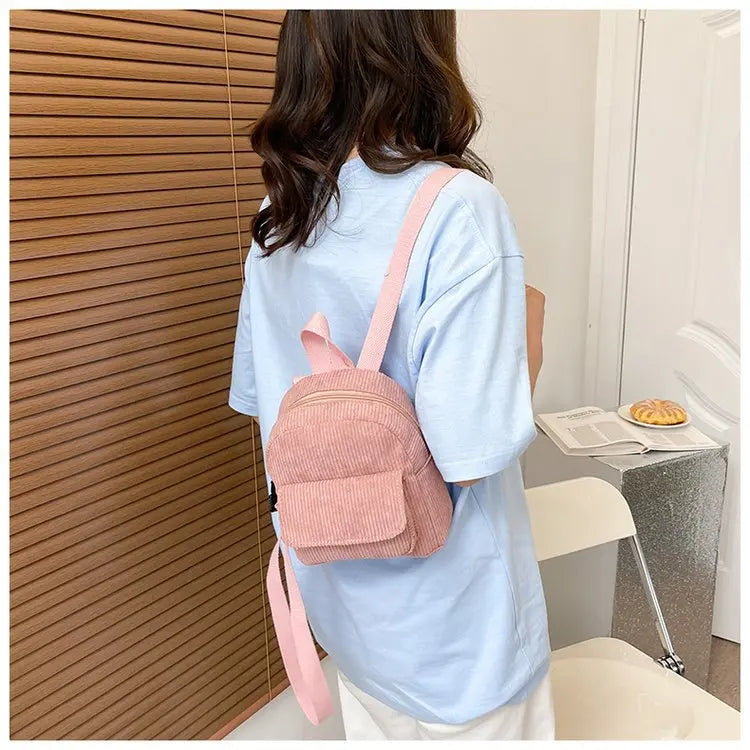 Embroidered Retro Corduroy Mini Backpack