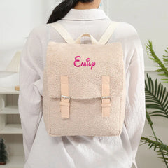 Embroidered Lambs Fleece Backpack for Women