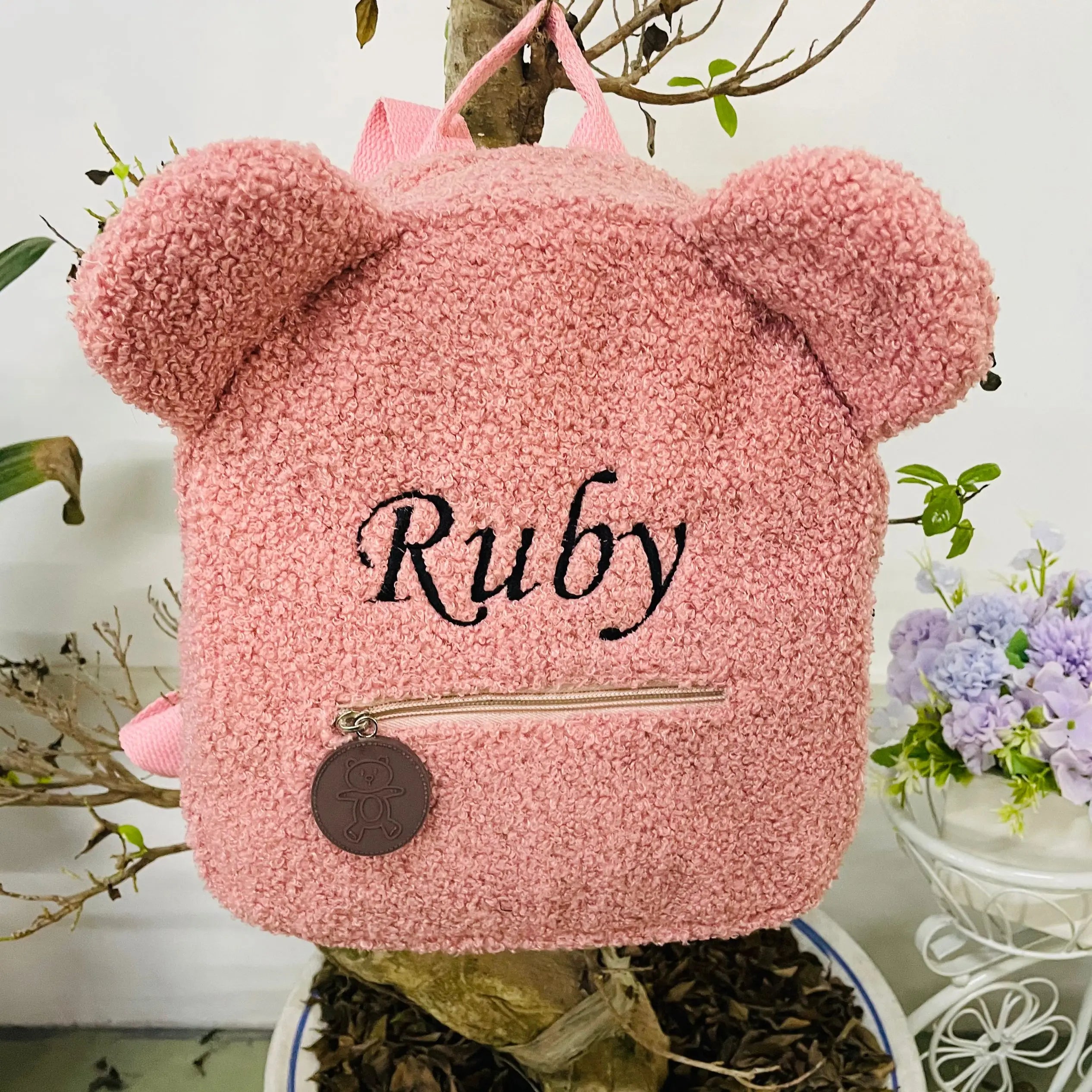 Personalized Embroidery Green Toddler Backpack Bag Lightweight Plush Bear Bag