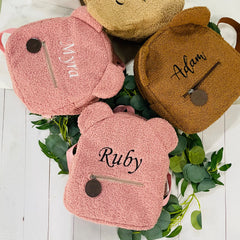 Personalized Embroidery Green Toddler Backpack Bag Lightweight Plush Bear Bag