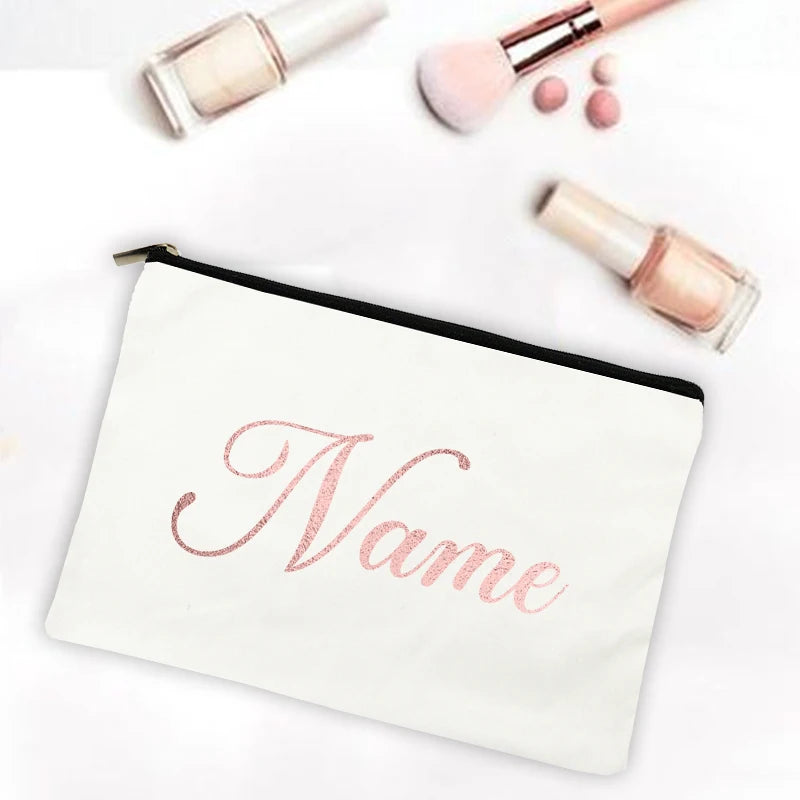 Personalized Makeup Bag Bridesmaid Letter Print Canvas Name Cosmetic Case