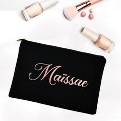 Personalized Makeup Bag Bridesmaid Letter Print Canvas Name Cosmetic Case