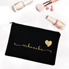 Personalized Makeup Bag Bridesmaid Letter Print Canvas Name Cosmetic Case