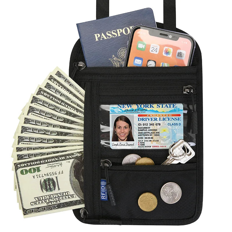 Rfid Blocking Neck Pouch Travel Wallet Organizer
