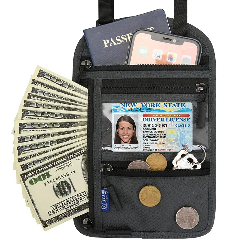 Rfid Blocking Neck Pouch Travel Wallet Organizer