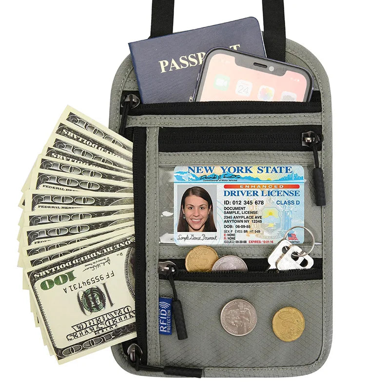 Rfid Blocking Neck Pouch Travel Wallet Organizer